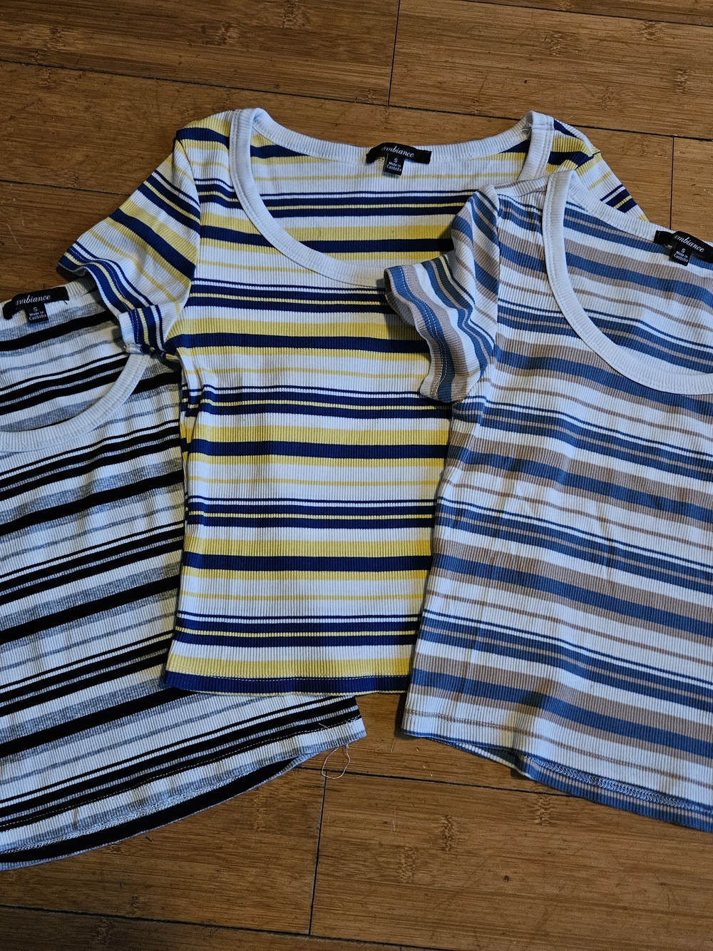 Ambience Trio Ribbed Short-Sleeve Scoop Neck Tees - Yellow, Navy, Black